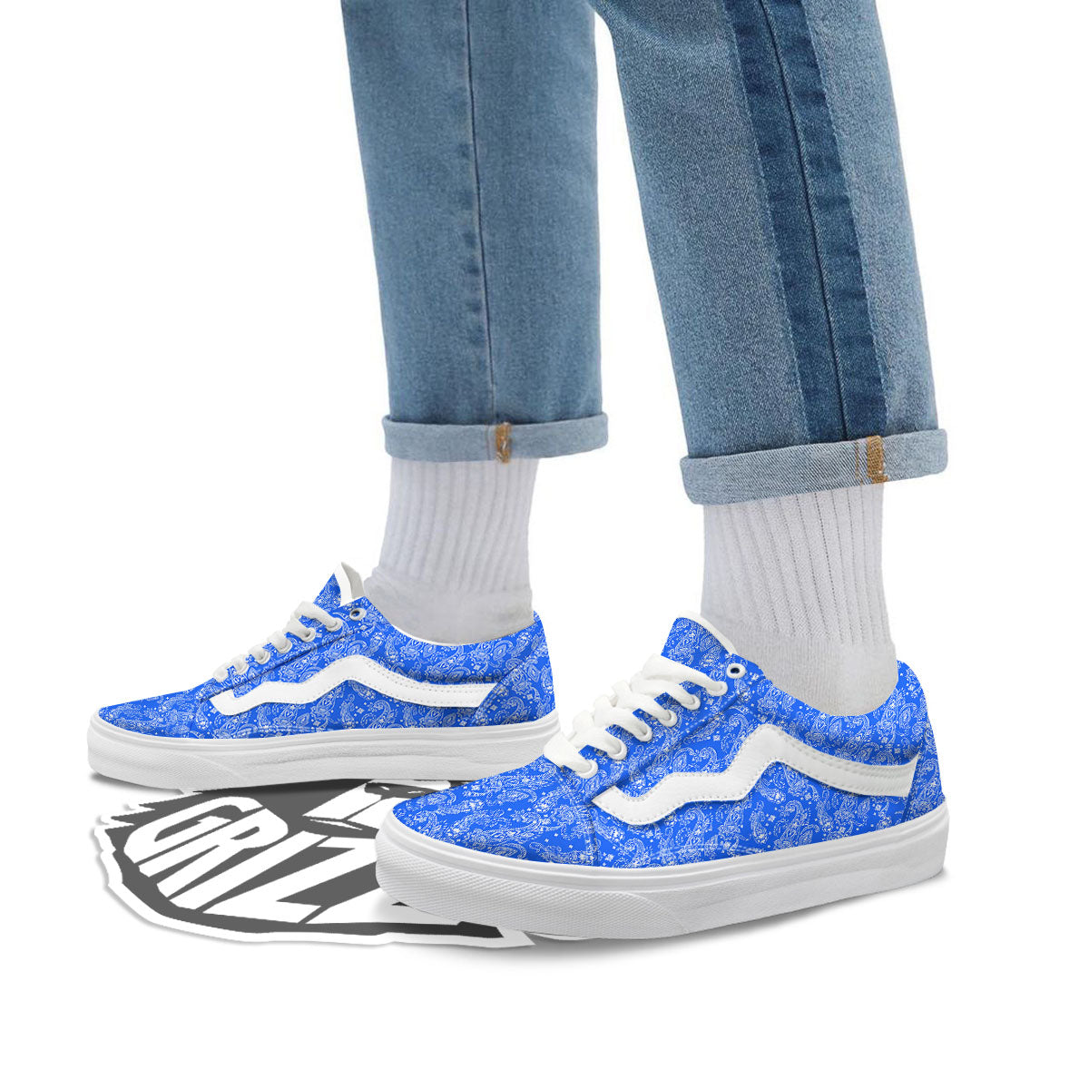 Paisley Blue Bohemian Print Pattern Skate Shoes-grizzshop