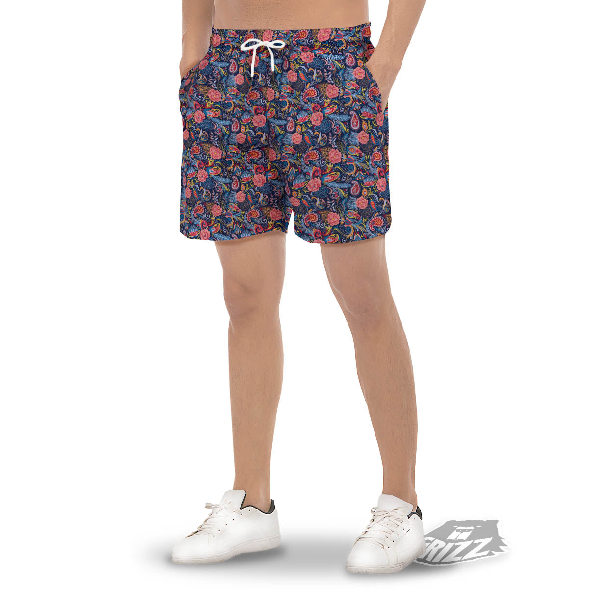 Paisley Blue Print Pattern Men's Gym Shorts-grizzshop