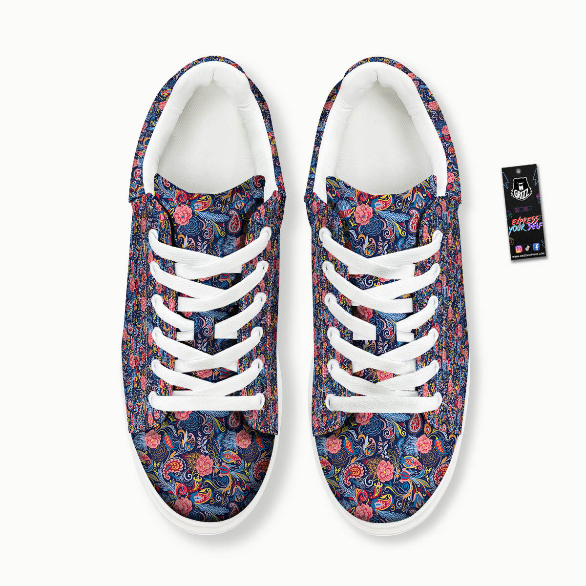 Paisley Blue Print Pattern Platform Shoes-grizzshop