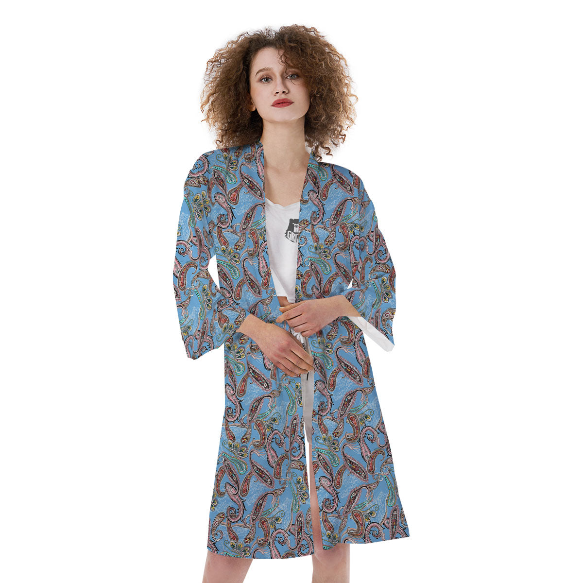 Paisley Bohemian Blue Sky Print Pattern Kimono-grizzshop