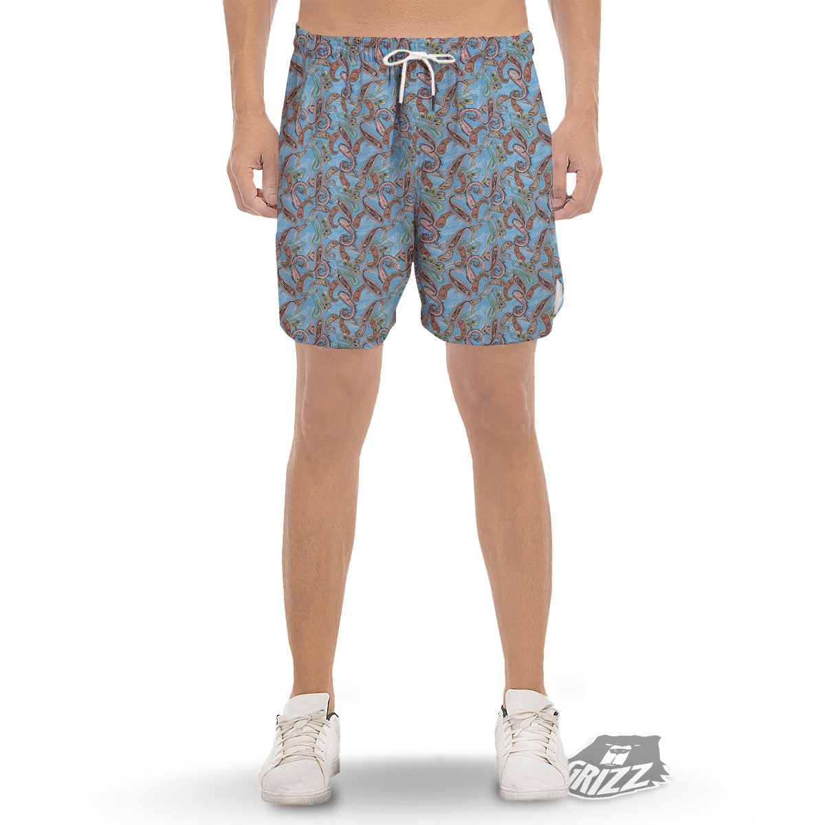 Paisley Bohemian Blue Sky Print Pattern Men's Gym Shorts-grizzshop