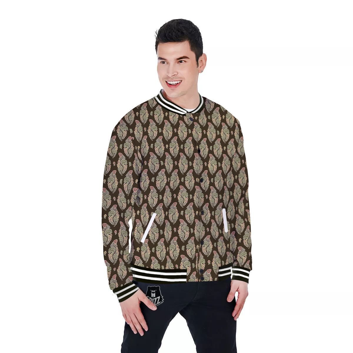 Paisley Bohemian Dark Print Pattern Baseball Jacket-grizzshop