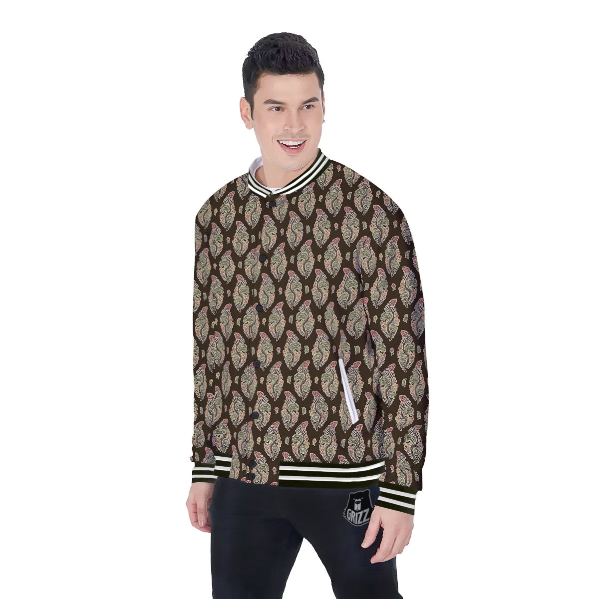 Paisley Bohemian Dark Print Pattern Baseball Jacket-grizzshop