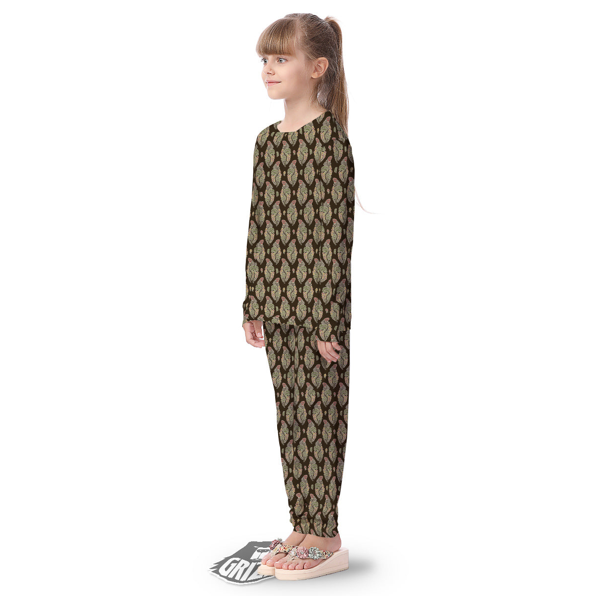 Paisley Bohemian Dark Print Pattern Kid's Pajamas-grizzshop