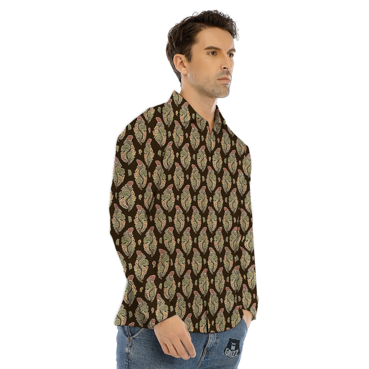 Paisley Bohemian Dark Print Pattern Men's Dress Shirts-grizzshop