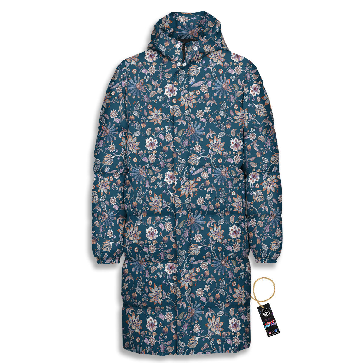 Paisley Bohemian Print Pattern Long Down Jacket-grizzshop