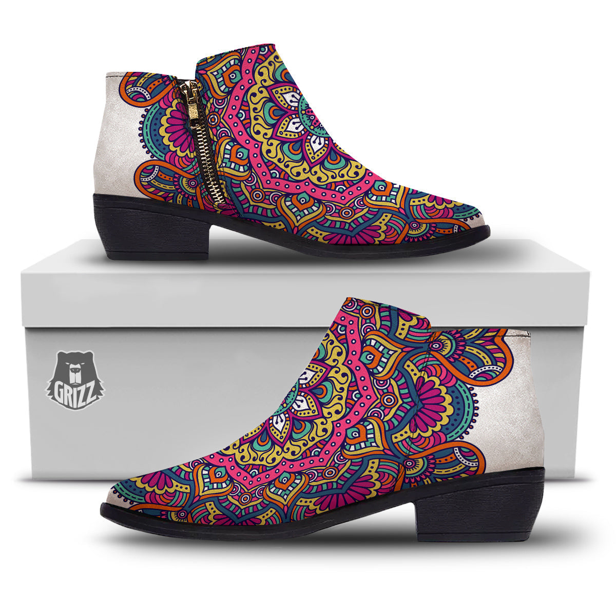 Paisley Boho Colorful Print Ankle Boots-grizzshop