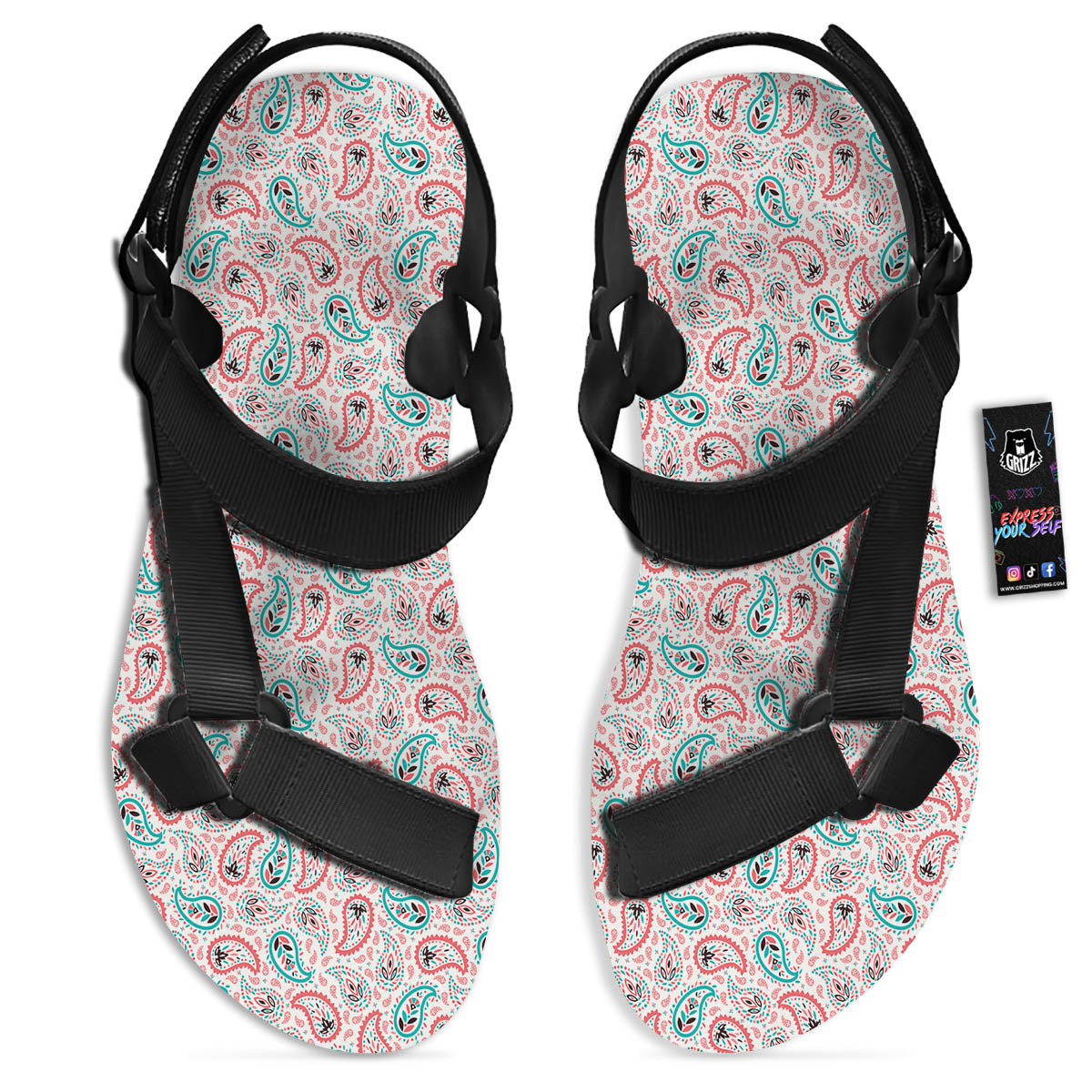Paisley Boho Colorful Print Pattern Black Open Toe Sandals-grizzshop