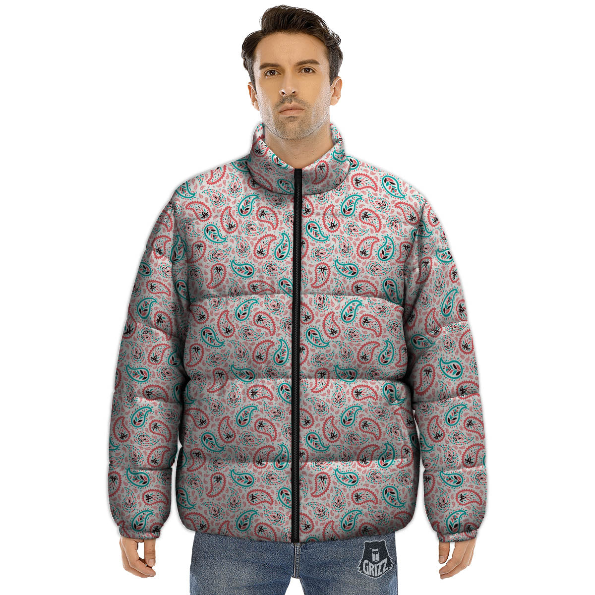 Paisley Boho Colorful Print Pattern Puffer Jacket-grizzshop