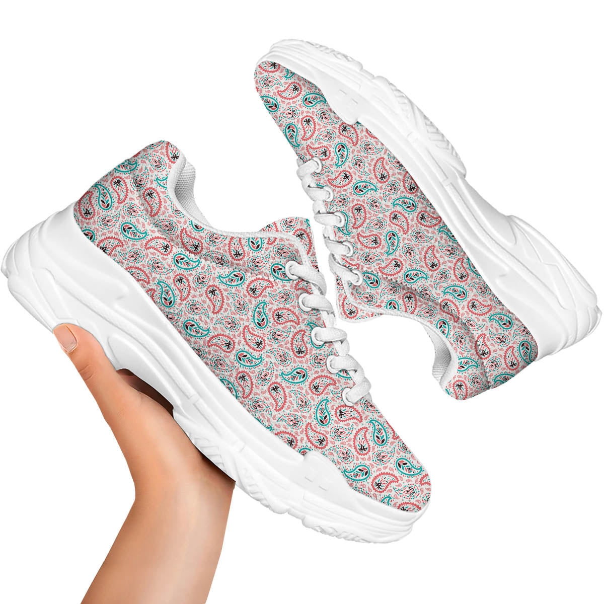 Paisley Boho Colorful Print Pattern White Chunky Shoes-grizzshop