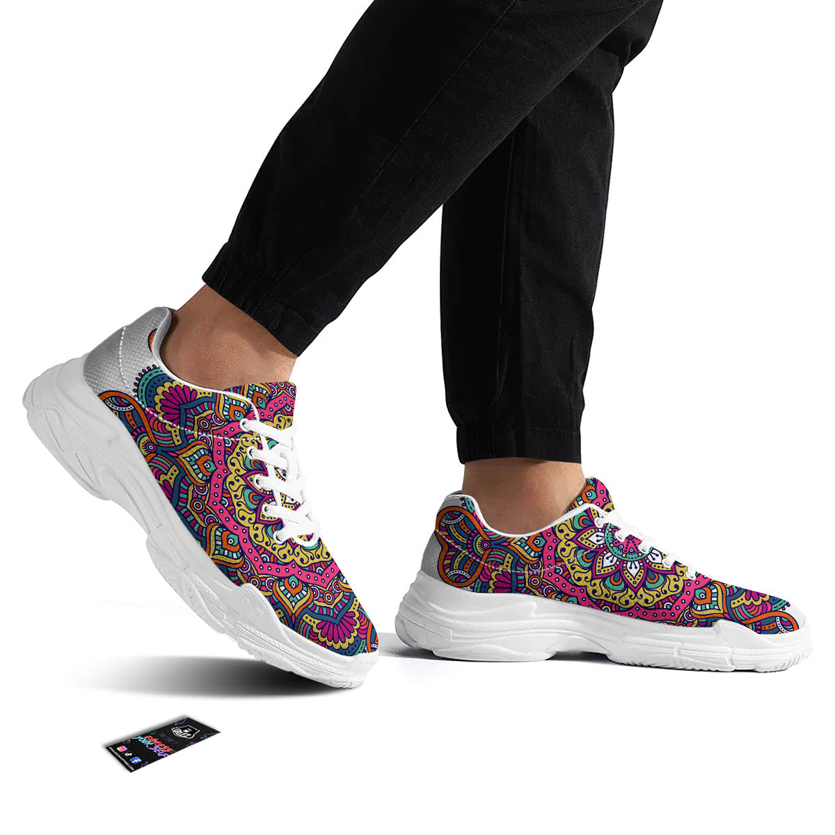 Paisley Boho Colorful Print White Chunky Shoes-grizzshop