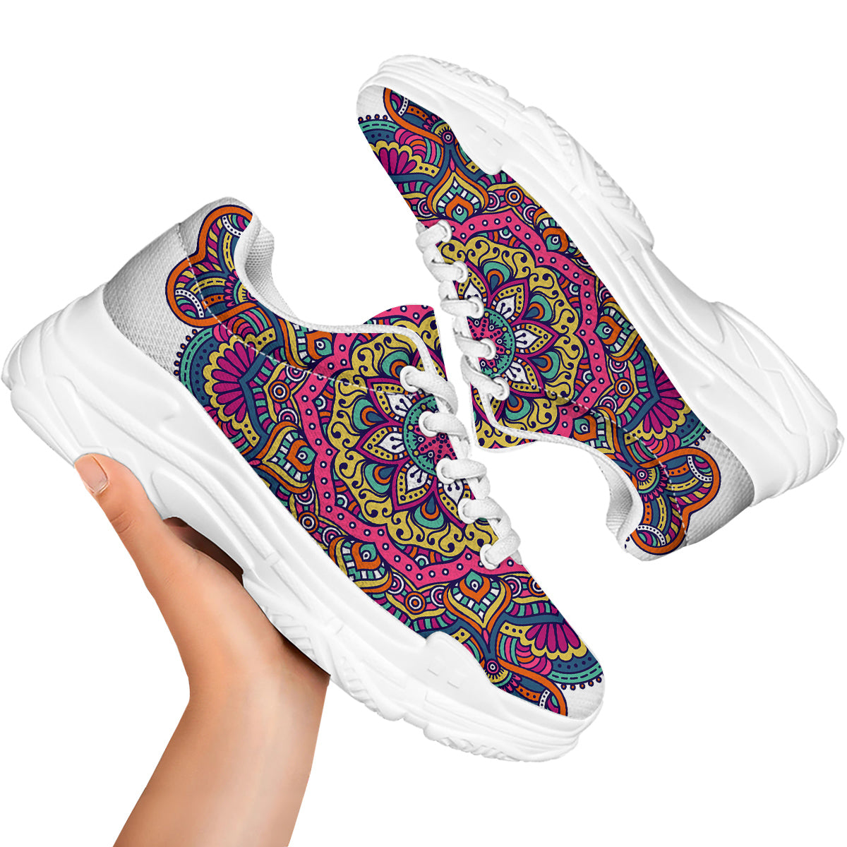 Paisley Boho Colorful Print White Chunky Shoes-grizzshop