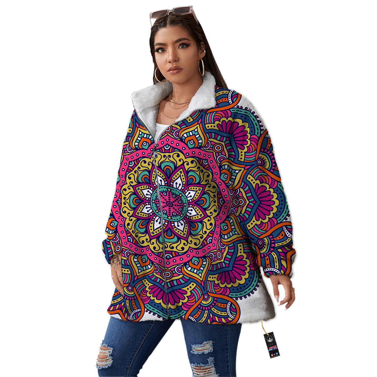 Paisley Boho Colorful Print Women's Sherpa Jacket-grizzshop