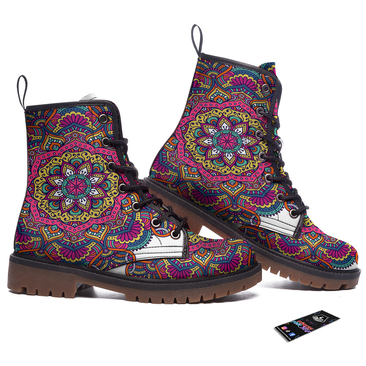 Paisley Boho Colorful Print Work Boots-grizzshop
