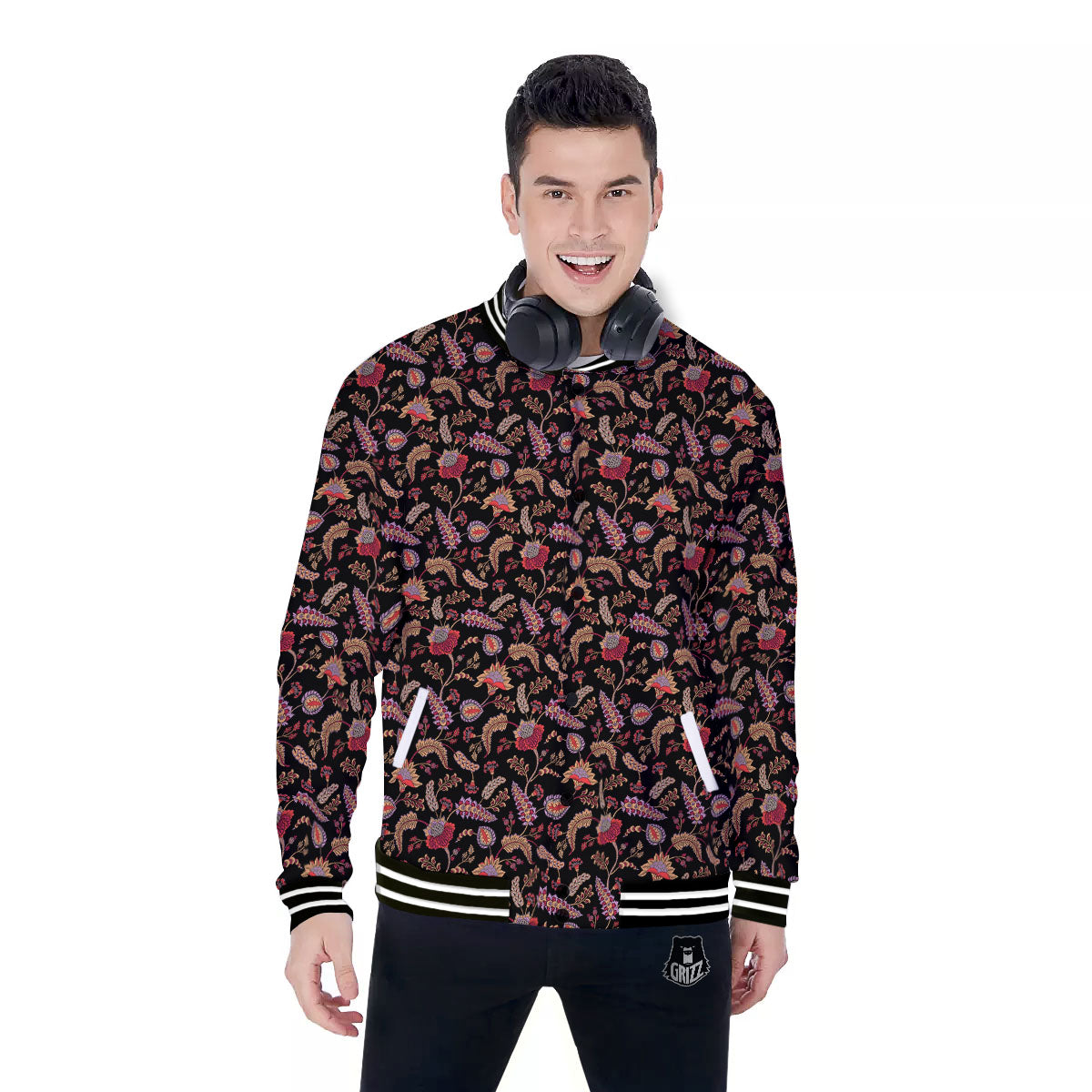 Paisley Boho Print Pattern Baseball Jacket-grizzshop