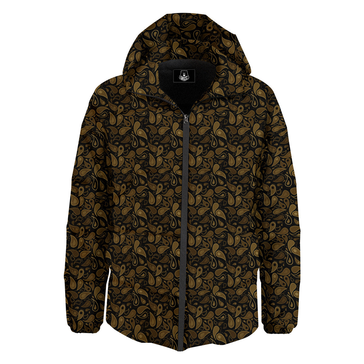 Paisley Dark Brown Print Pattern Down Jacket-grizzshop