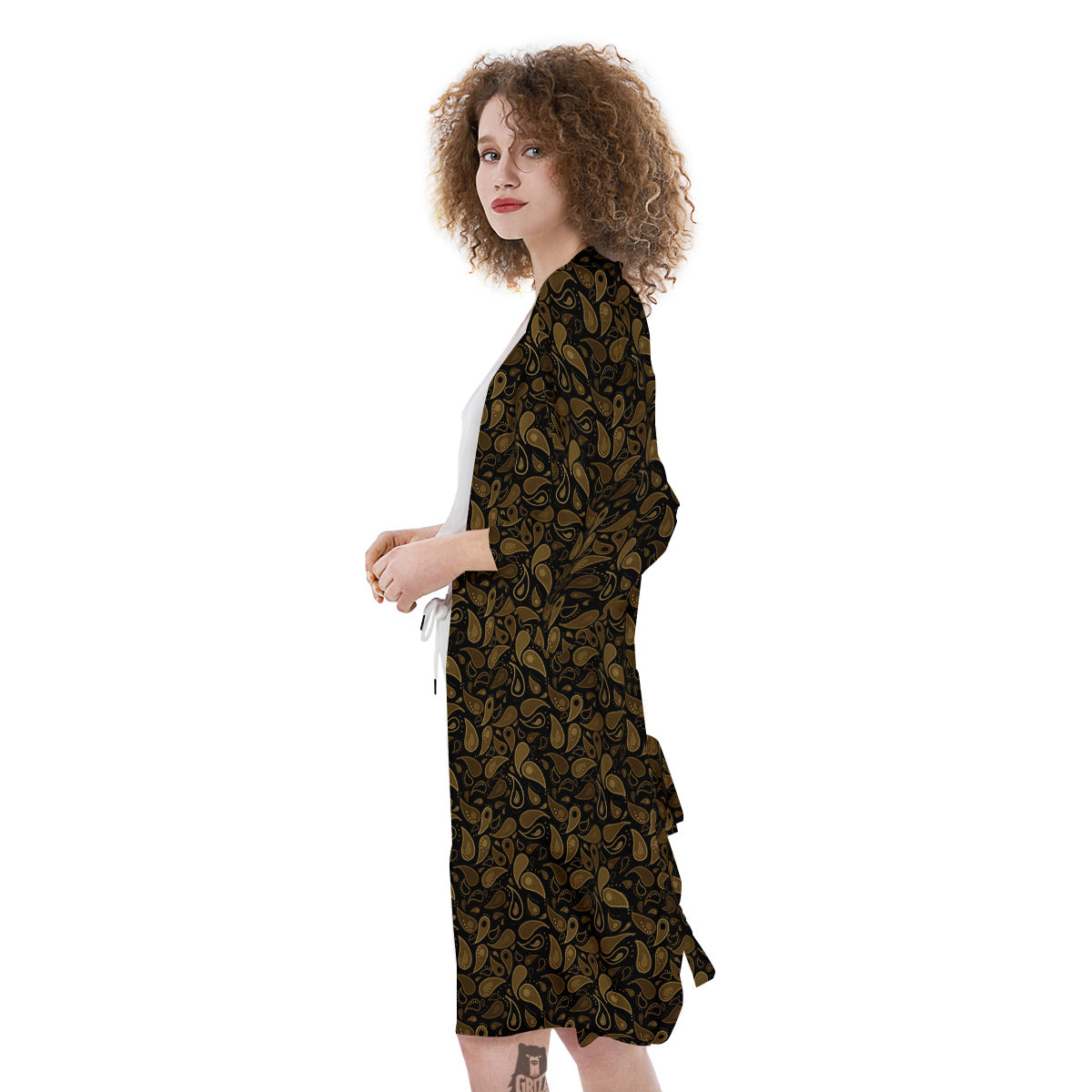 Paisley Dark Brown Print Pattern Kimono-grizzshop