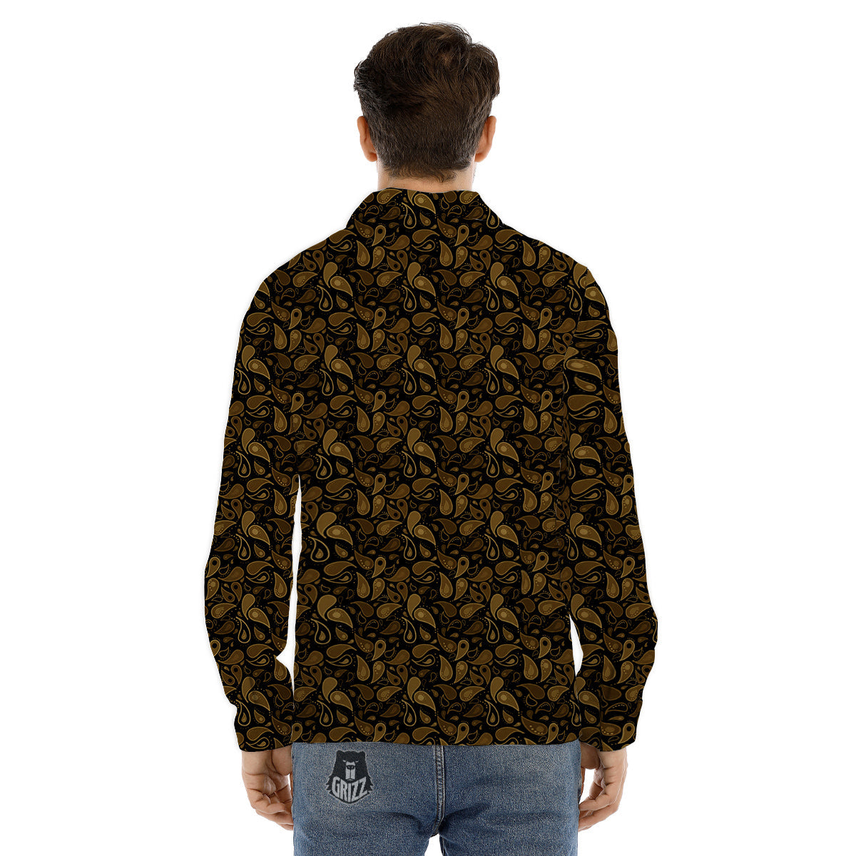 Paisley Dark Brown Print Pattern Men's Dress Shirts-grizzshop