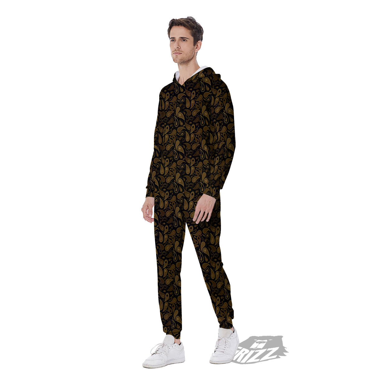 Paisley Dark Brown Print Pattern Men's Jumpsuit-grizzshop
