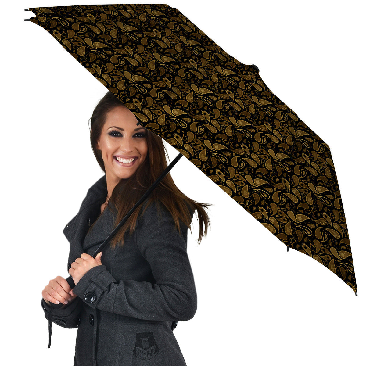 Paisley Dark Brown Print Pattern Umbrella-grizzshop