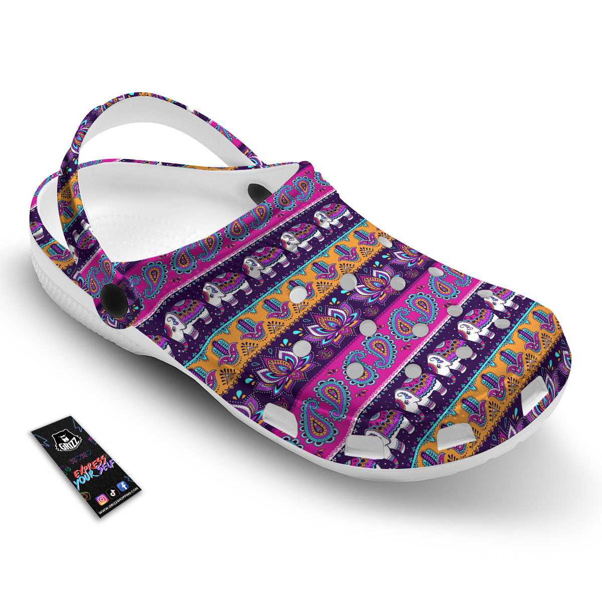 Paisley Elephant Hamsa Print Pattern Clog-grizzshop