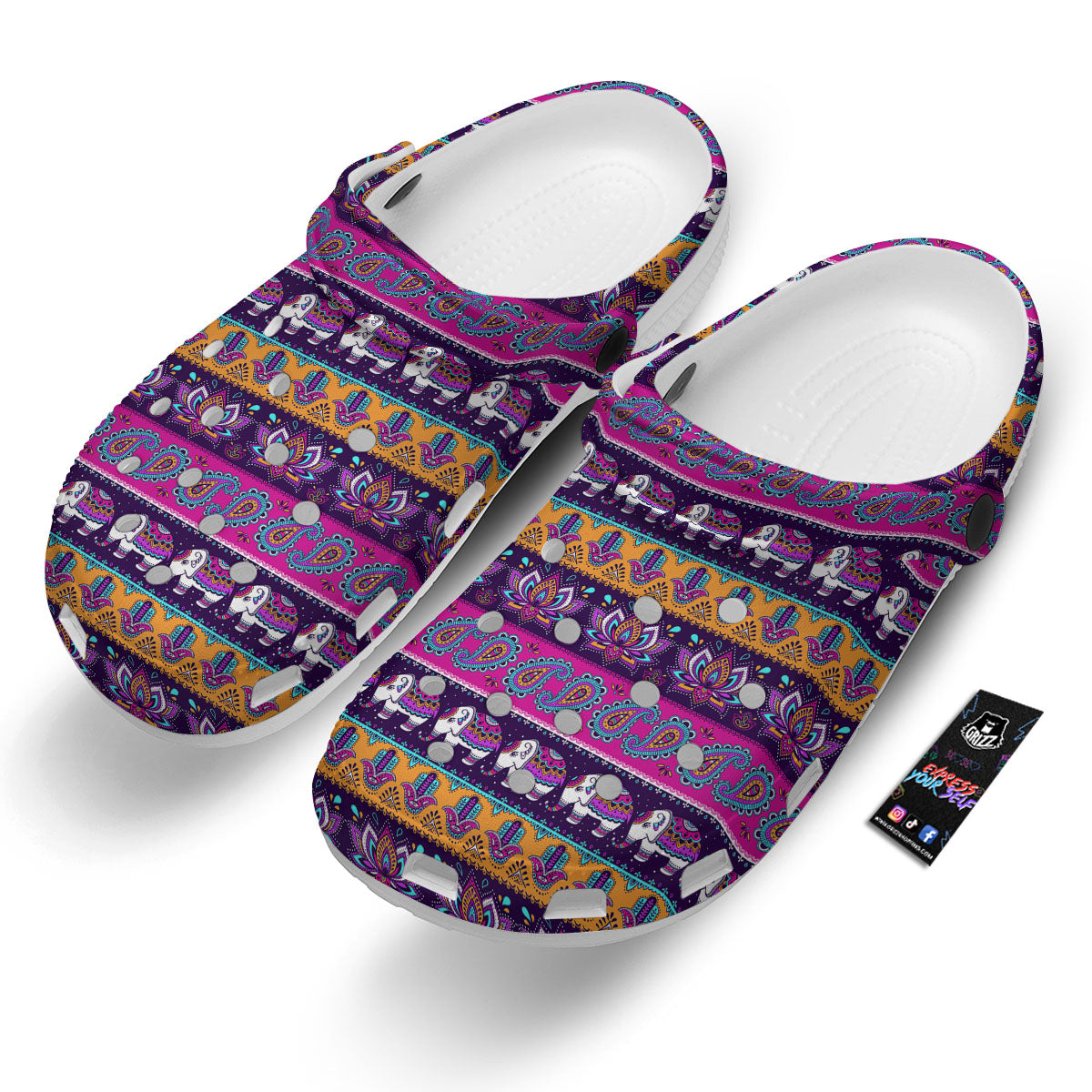 Paisley Elephant Hamsa Print Pattern Clog-grizzshop