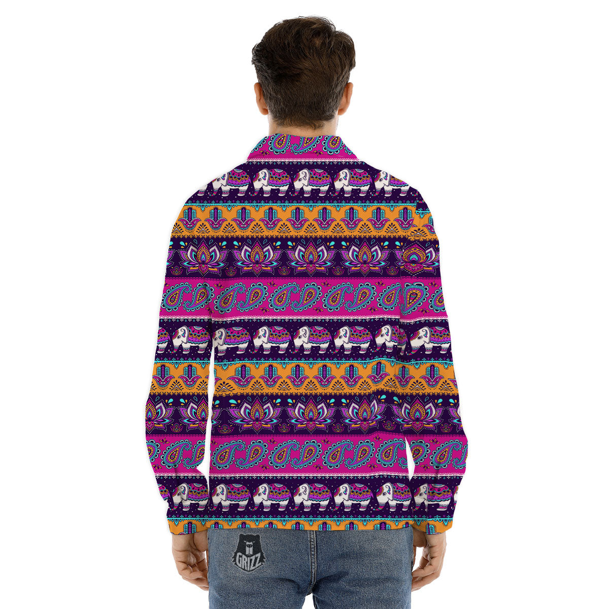 Paisley Elephant Hamsa Print Pattern Men's Dress Shirts-grizzshop