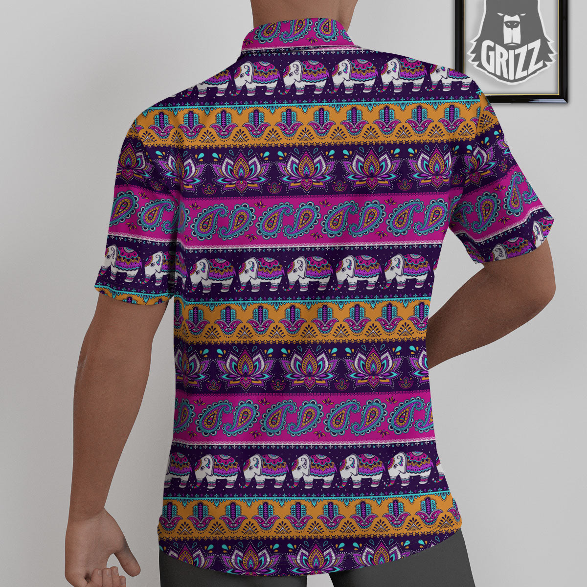 Paisley Elephant Hamsa Print Pattern Untucked Shirts-grizzshop