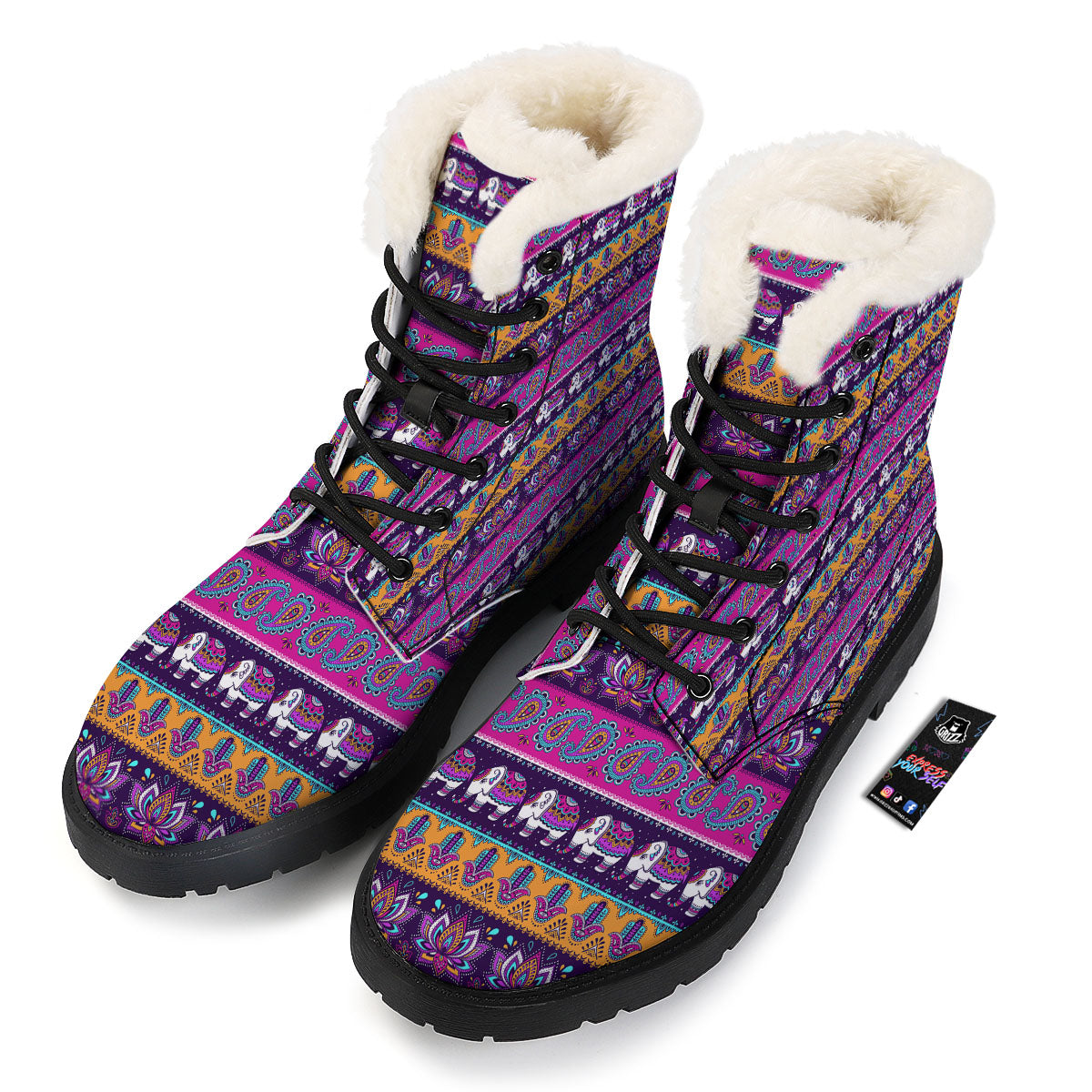 Paisley Elephant Hamsa Print Pattern Winter Boots-grizzshop