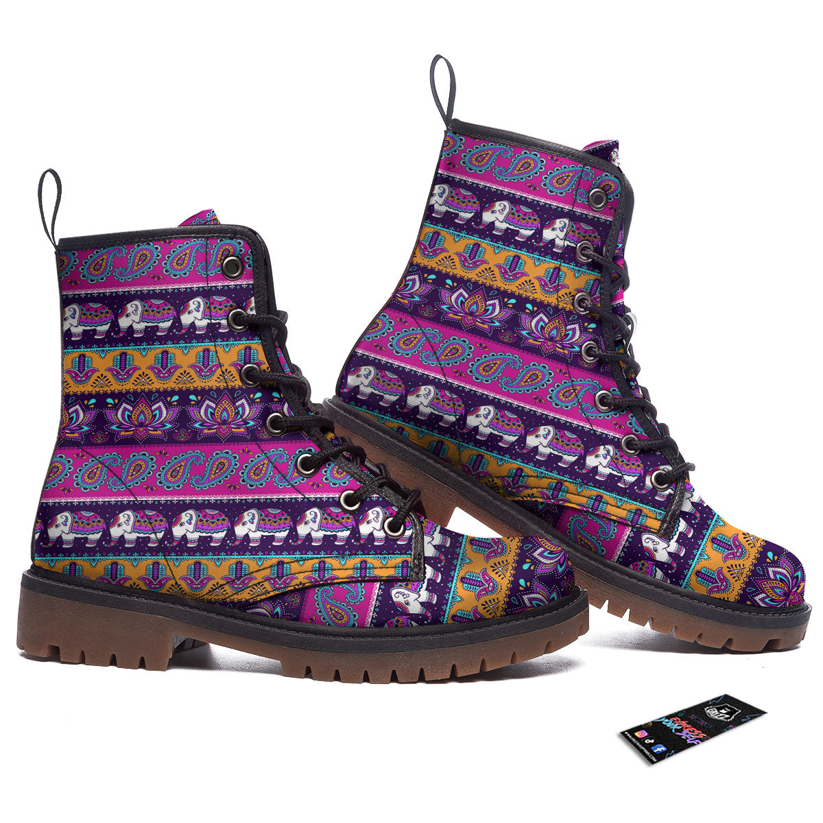 Paisley Elephant Hamsa Print Pattern Work Boots-grizzshop