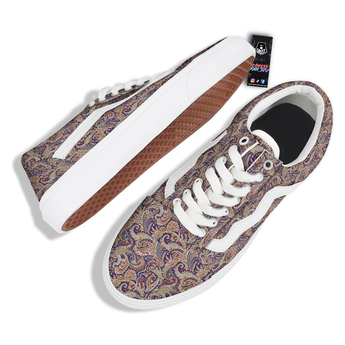 Paisley Indian Colorful Print Pattern Skate Shoes-grizzshop