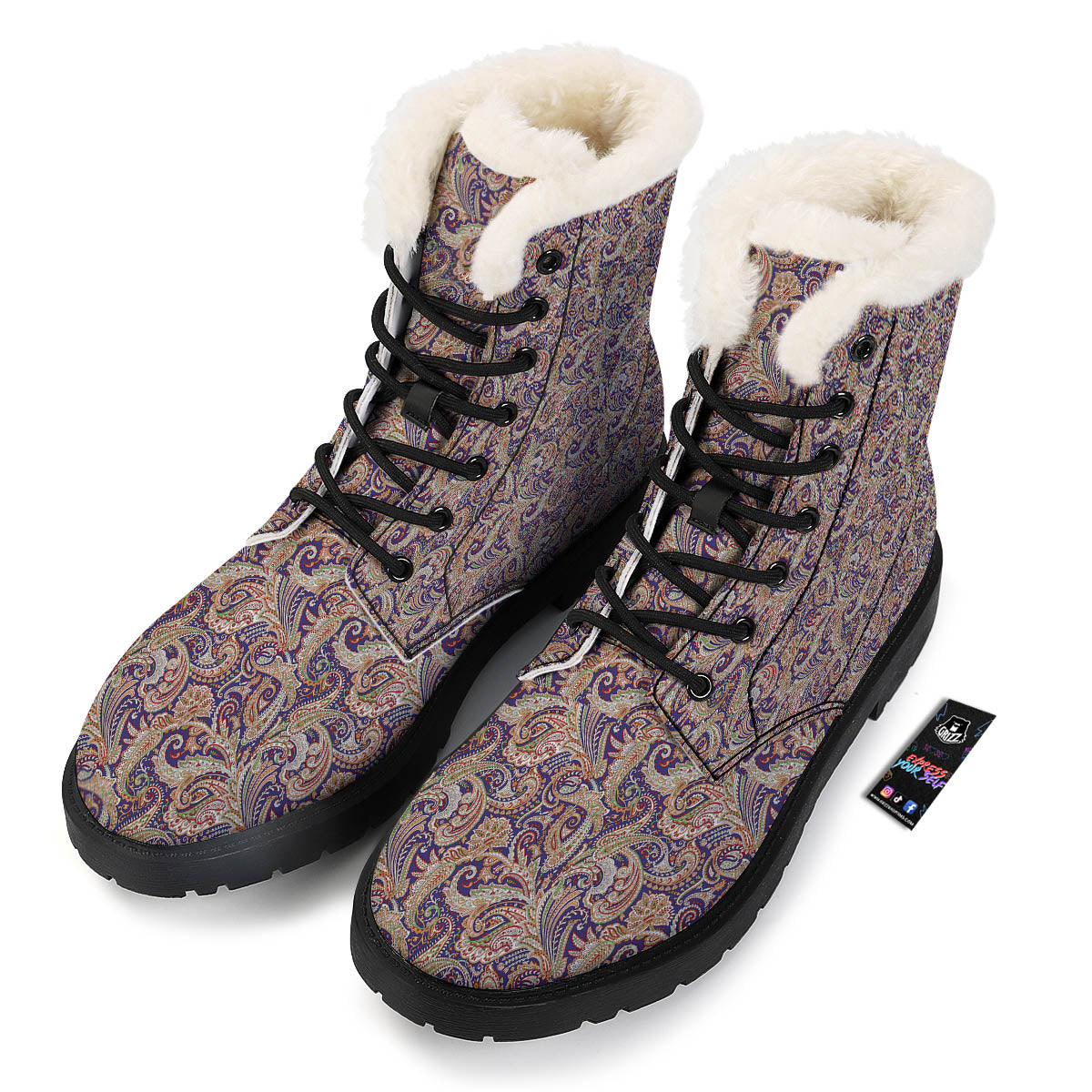 Paisley Indian Colorful Print Pattern Winter Boots-grizzshop