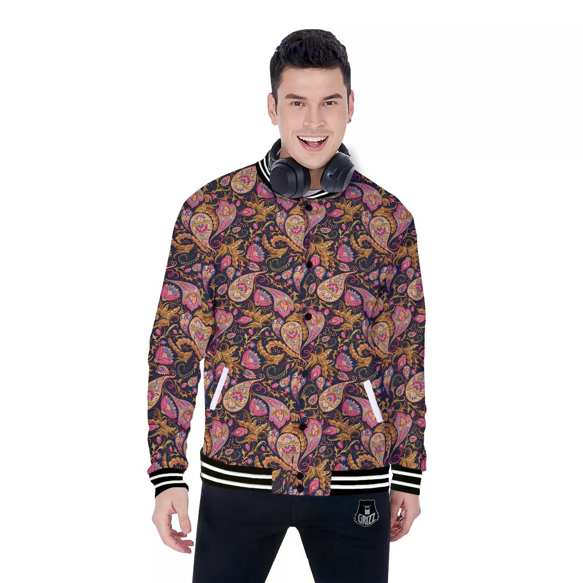 Paisley Indian Retro Print Pattern Baseball Jacket-grizzshop