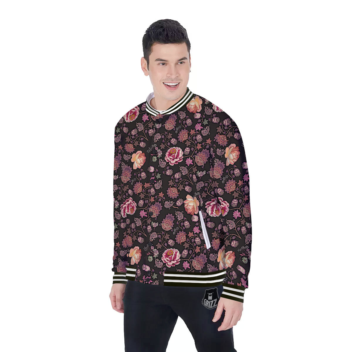 Paisley Indian Rose Print Pattern Baseball Jacket-grizzshop