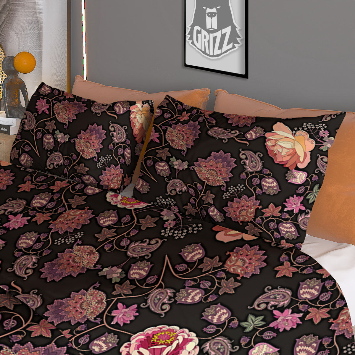 Paisley Indian Rose Print Pattern Duvet Cover Bedding Set