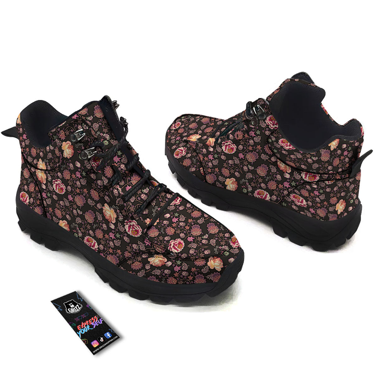 Paisley Indian Rose Print Pattern Hiking Shoes-grizzshop