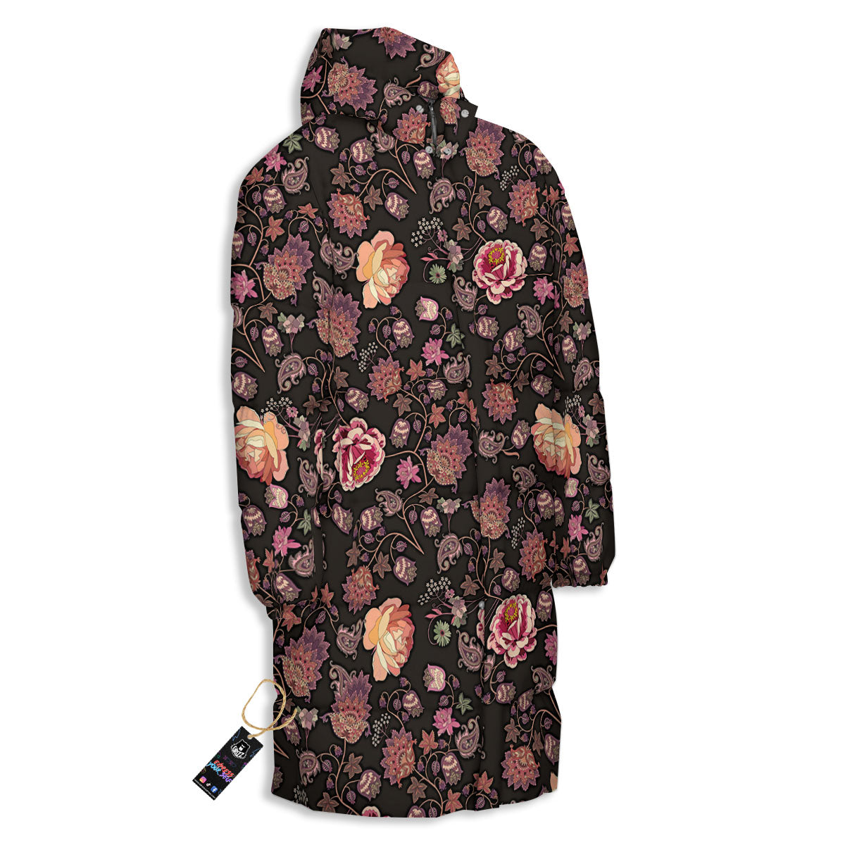 Paisley Indian Rose Print Pattern Long Down Jacket-grizzshop