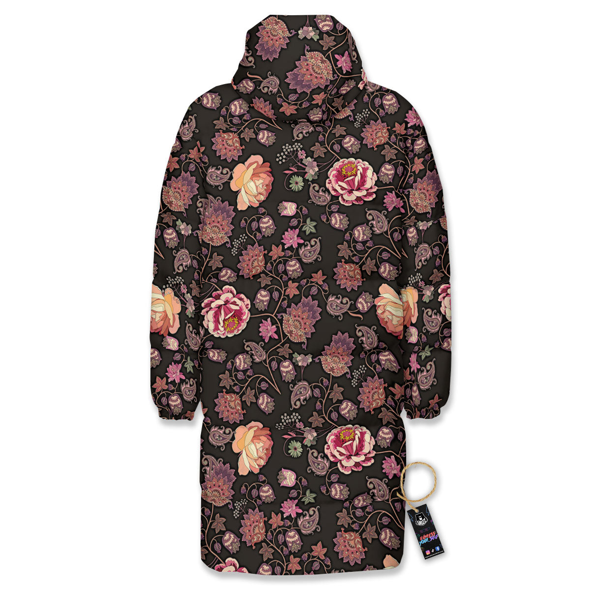 Paisley Indian Rose Print Pattern Long Down Jacket-grizzshop