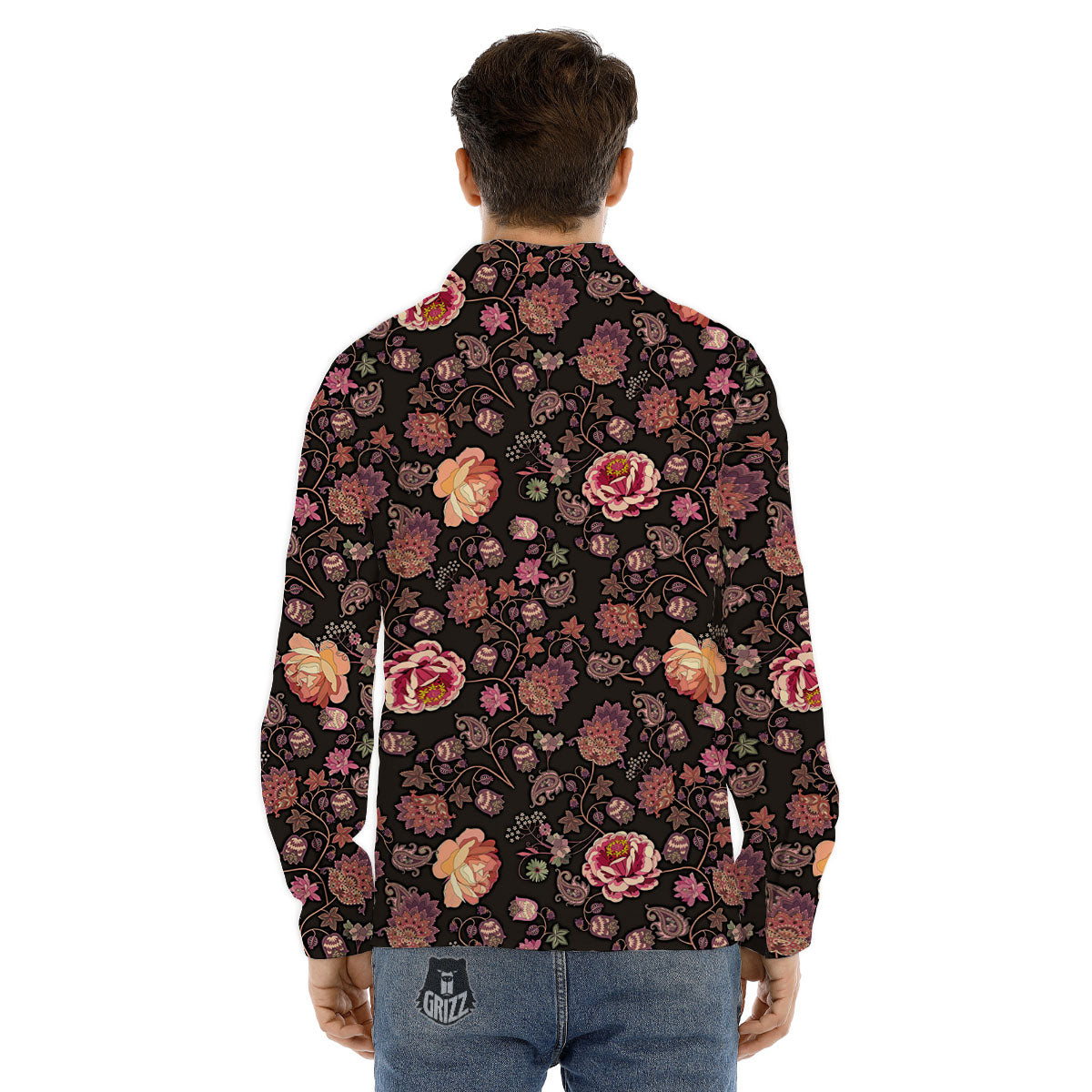 Paisley Indian Rose Print Pattern Men's Dress Shirts-grizzshop