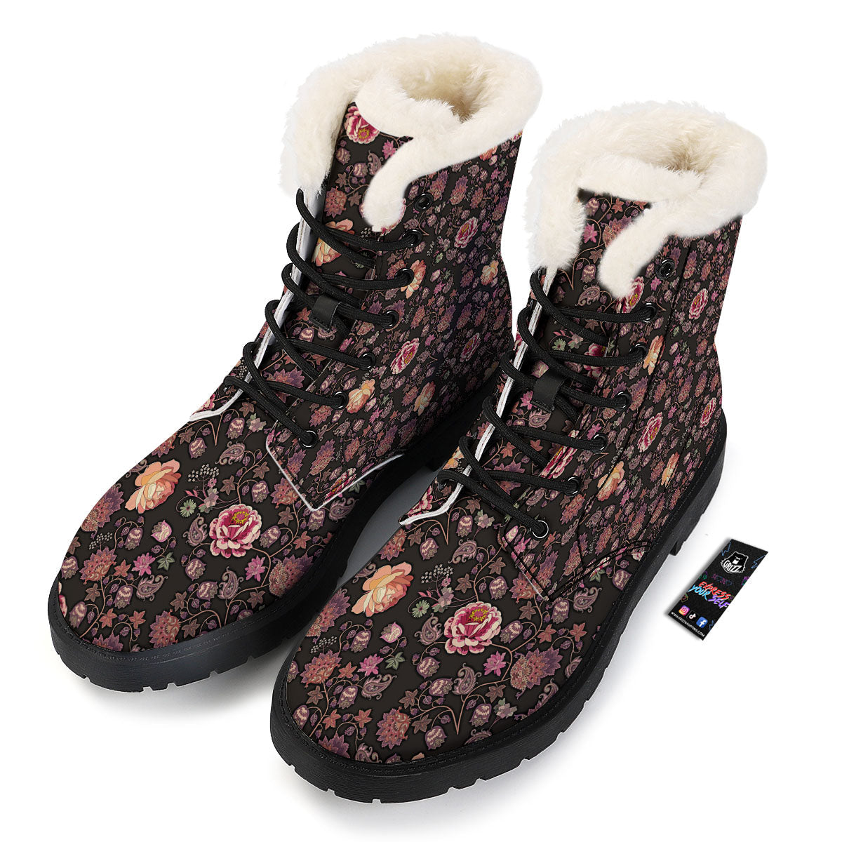 Paisley Indian Rose Print Pattern Winter Boots-grizzshop