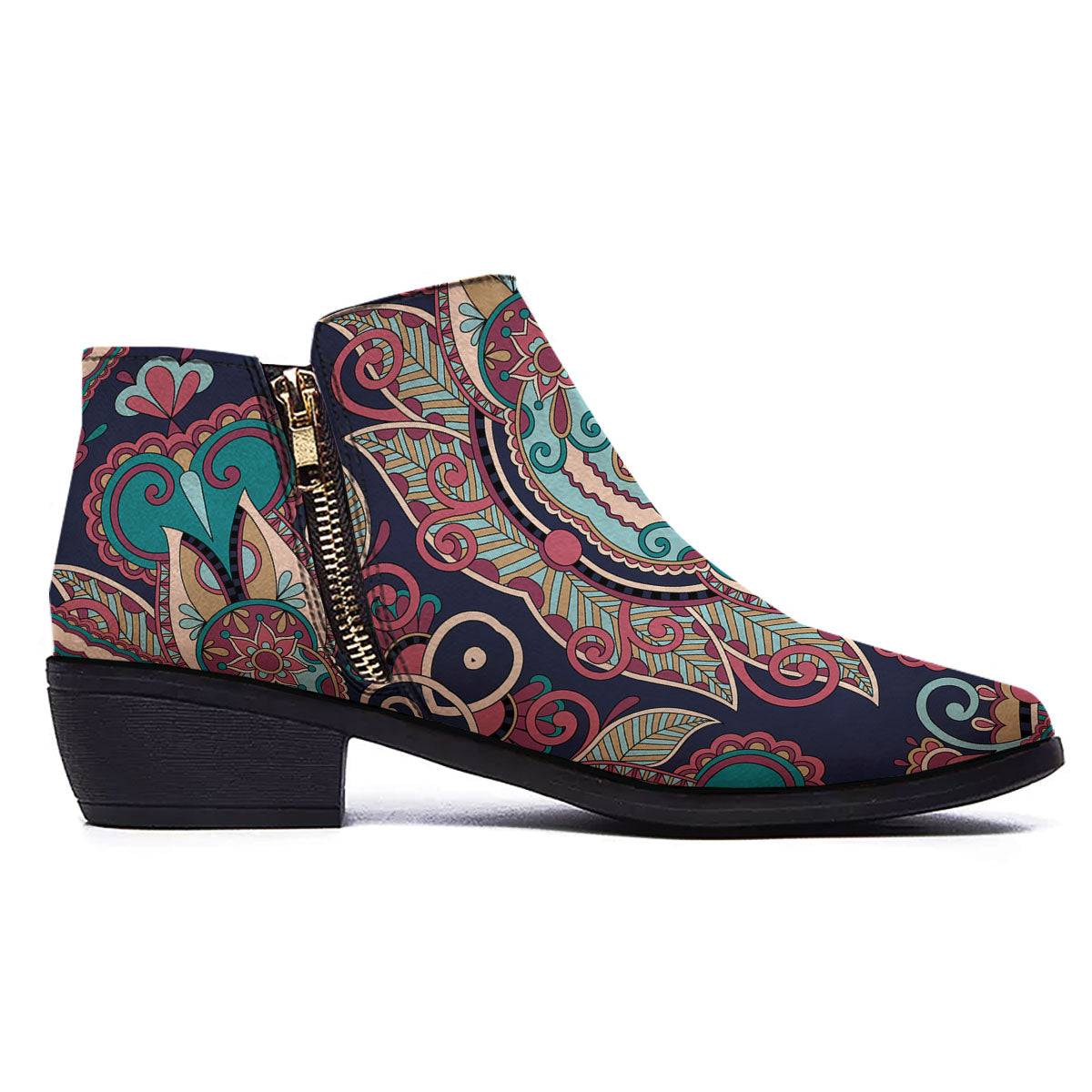 Paisley Mandala Ornamental Print Ankle Boots-grizzshop