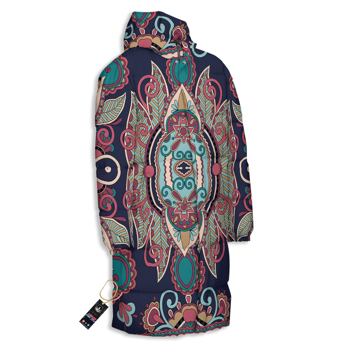 Paisley Mandala Ornamental Print Long Down Jacket-grizzshop
