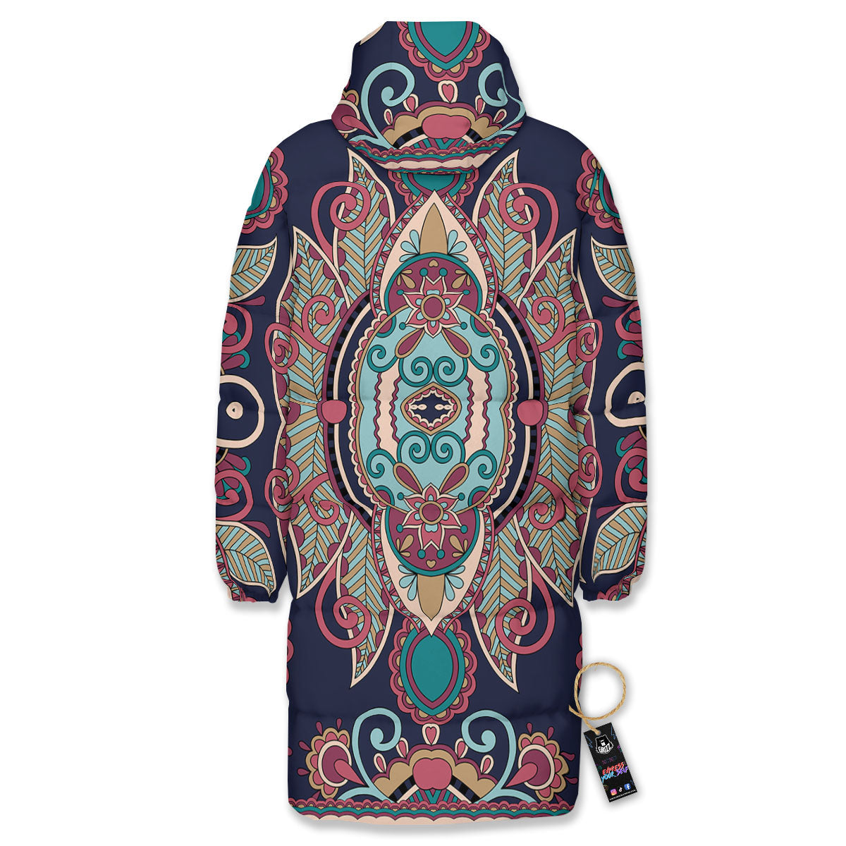 Paisley Mandala Ornamental Print Long Down Jacket-grizzshop