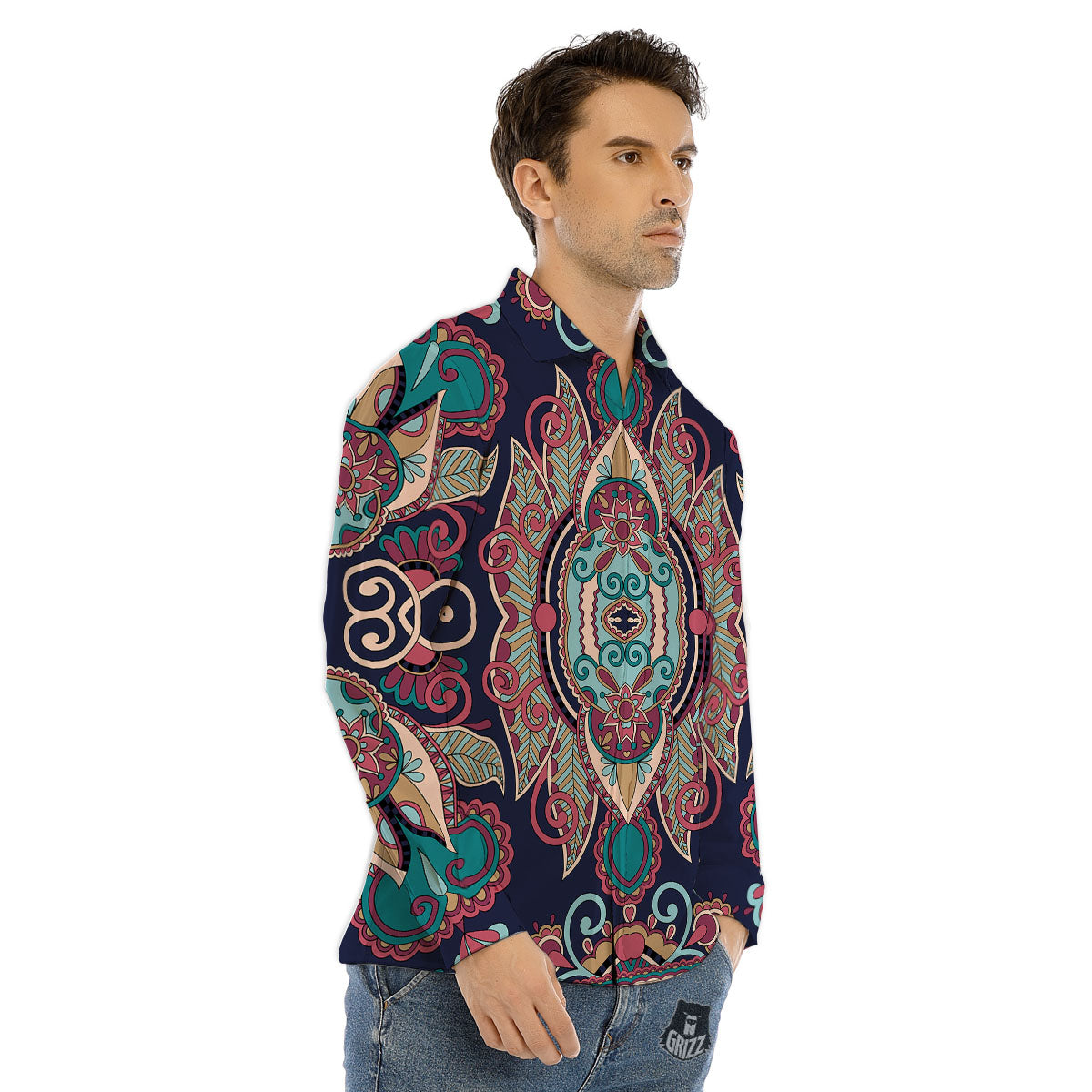 Paisley Mandala Ornamental Print Men's Dress Shirts-grizzshop