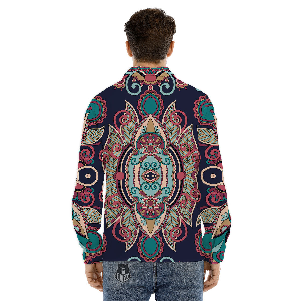 Paisley Mandala Ornamental Print Men's Dress Shirts-grizzshop