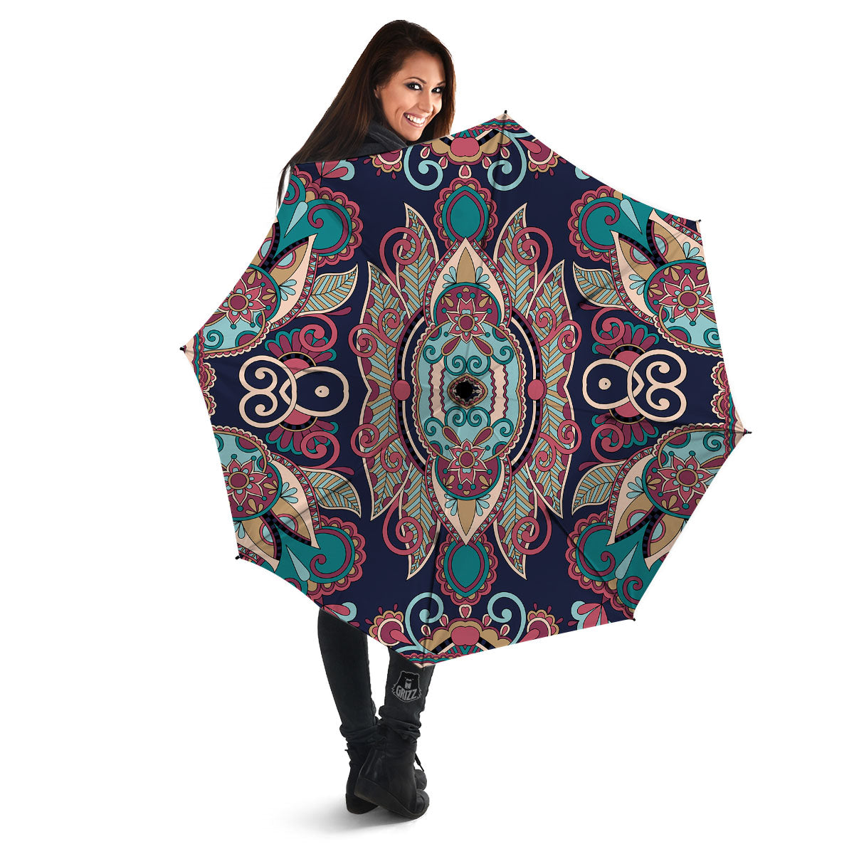 Paisley Mandala Ornamental Print Umbrella-grizzshop