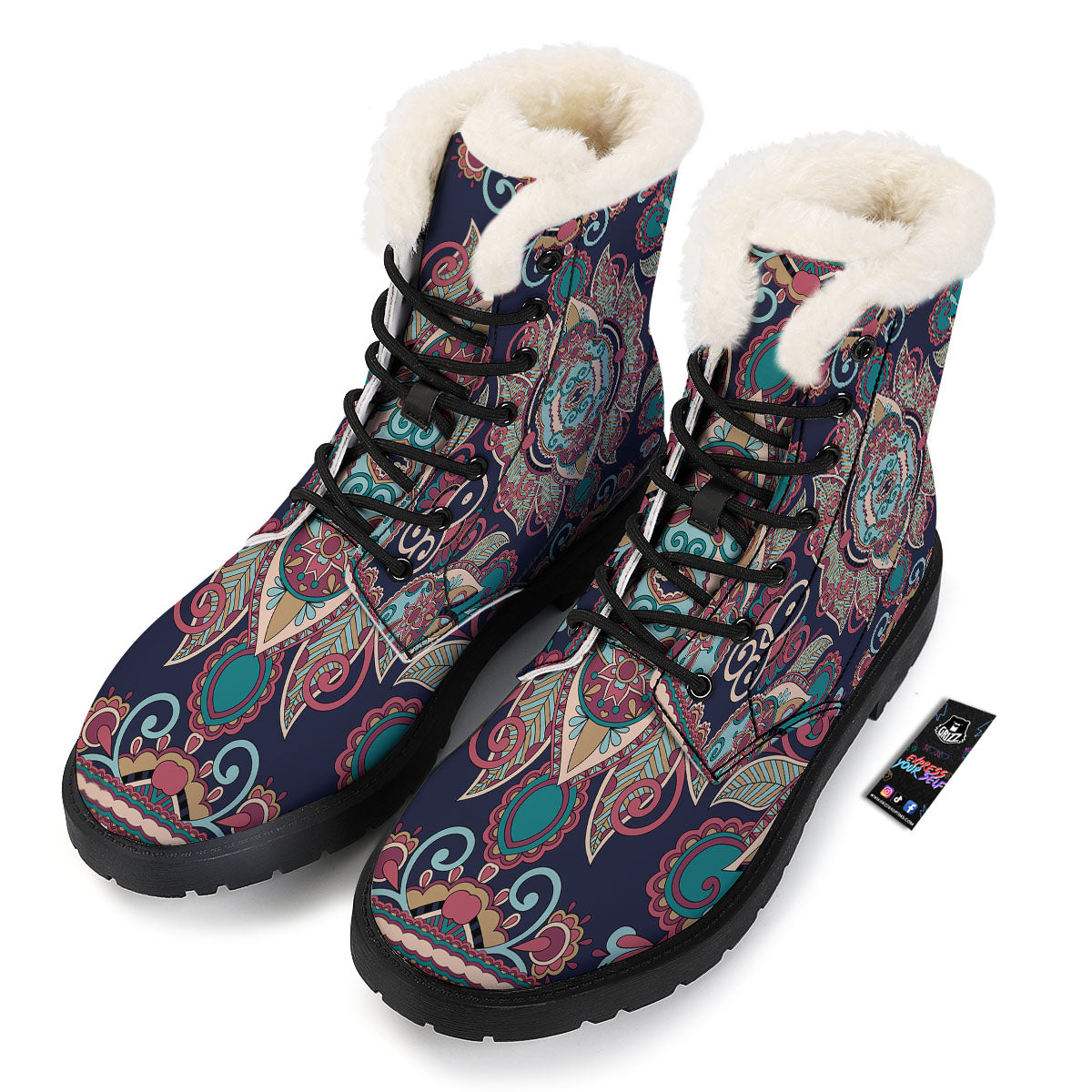 Paisley Mandala Ornamental Print Winter Boots-grizzshop