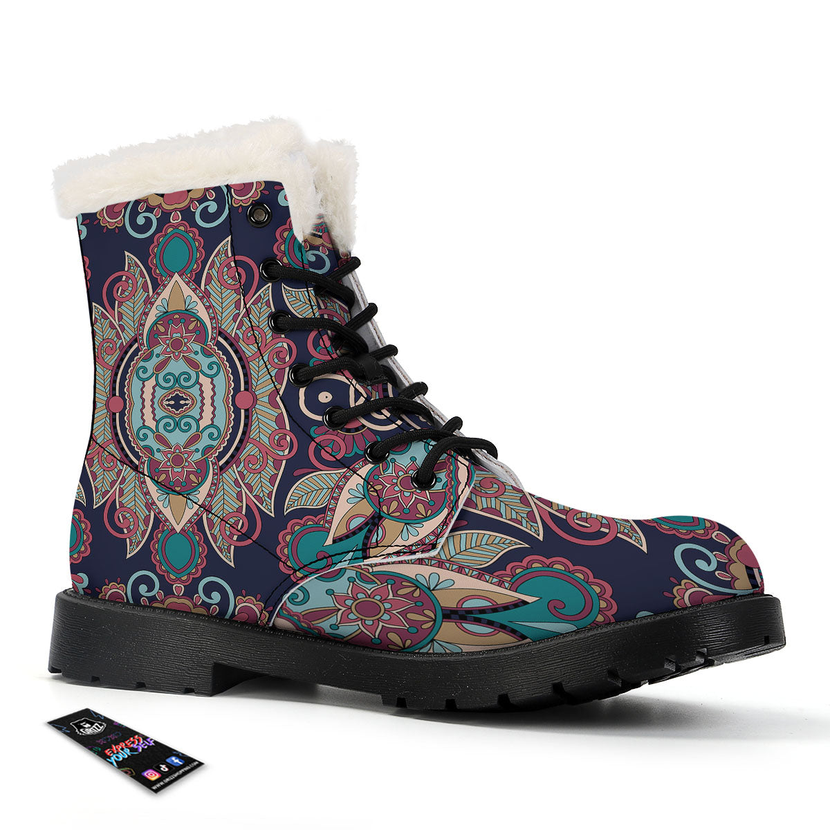 Paisley Mandala Ornamental Print Winter Boots-grizzshop