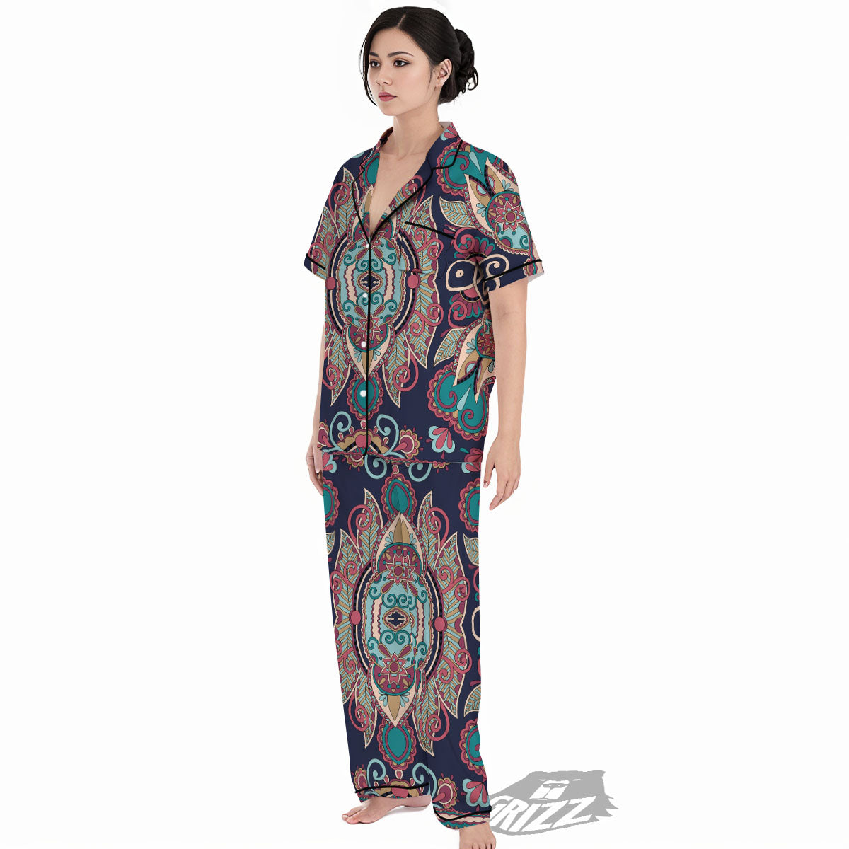 Paisley Mandala Ornamental Print Women's Pajamas Set-grizzshop
