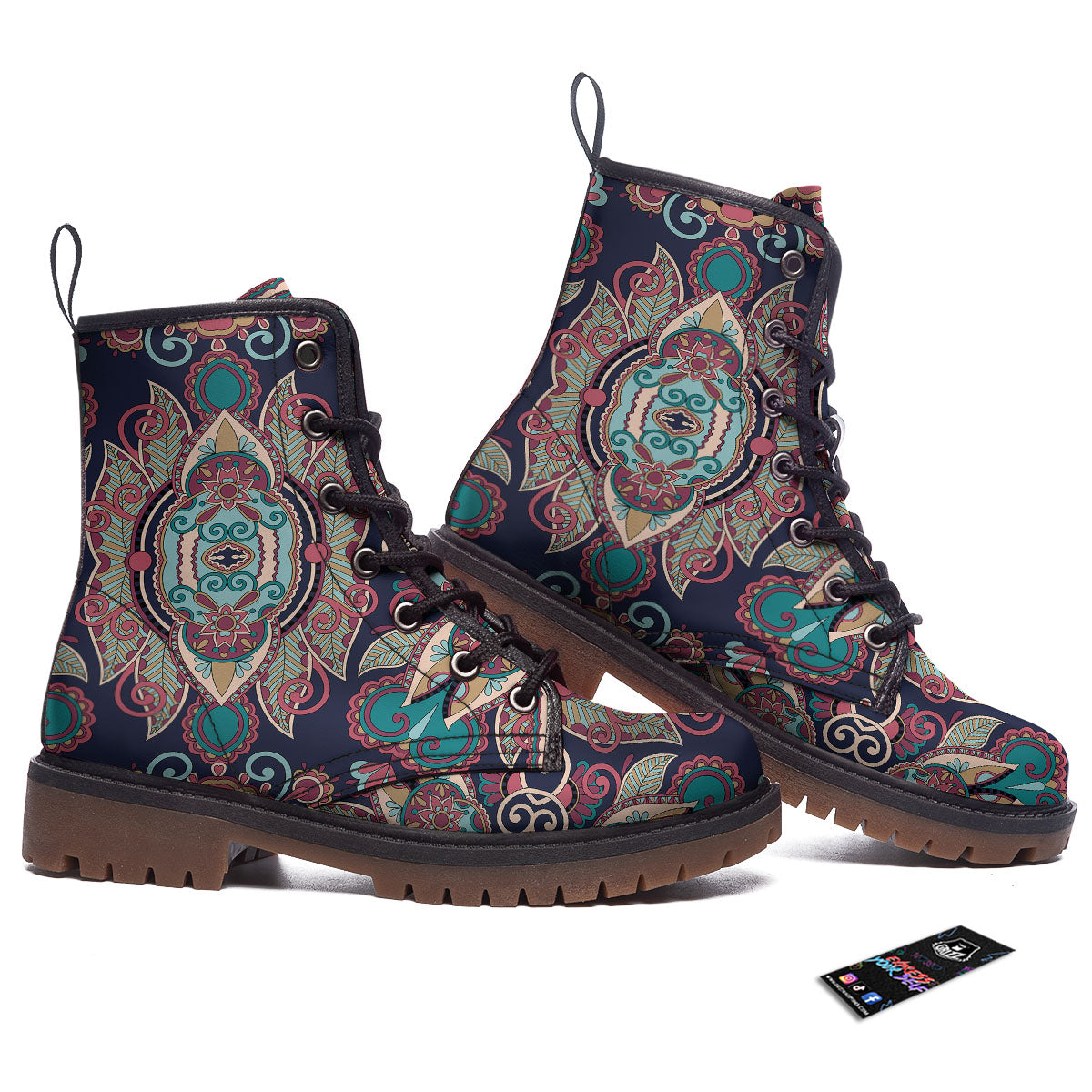 Paisley Mandala Ornamental Print Work Boots-grizzshop